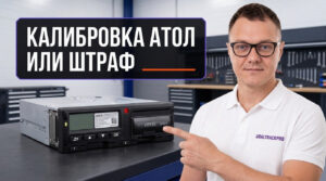 Специалист выполняет калибровку тахографа Атол с использованием диагностического оборудования