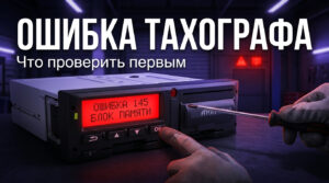 Цифровой тахограф Атол Drive Base в салоне грузового автомобиля