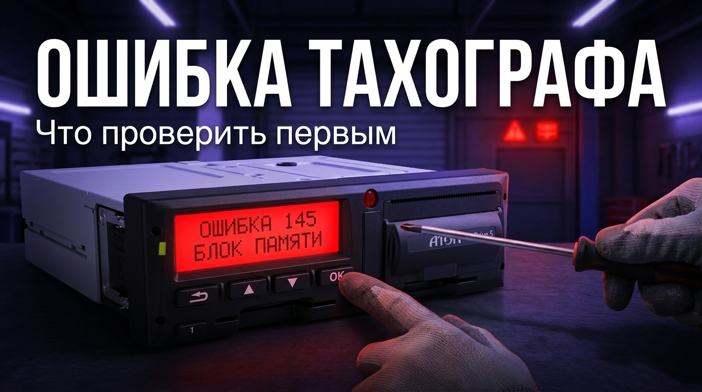 Цифровой тахограф Атол Drive Base в салоне грузового автомобиля