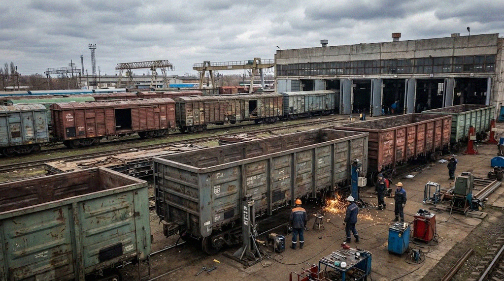 Грузовые вагоны на железной дороге - иллюстрация дефицита исправного парка