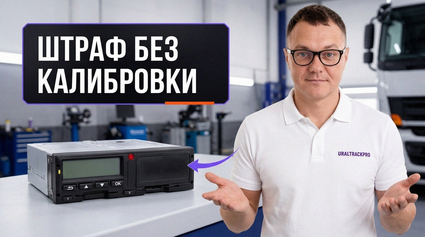 Специалист проводит калибровку и настройку тахографа после установки в кабине грузовика.