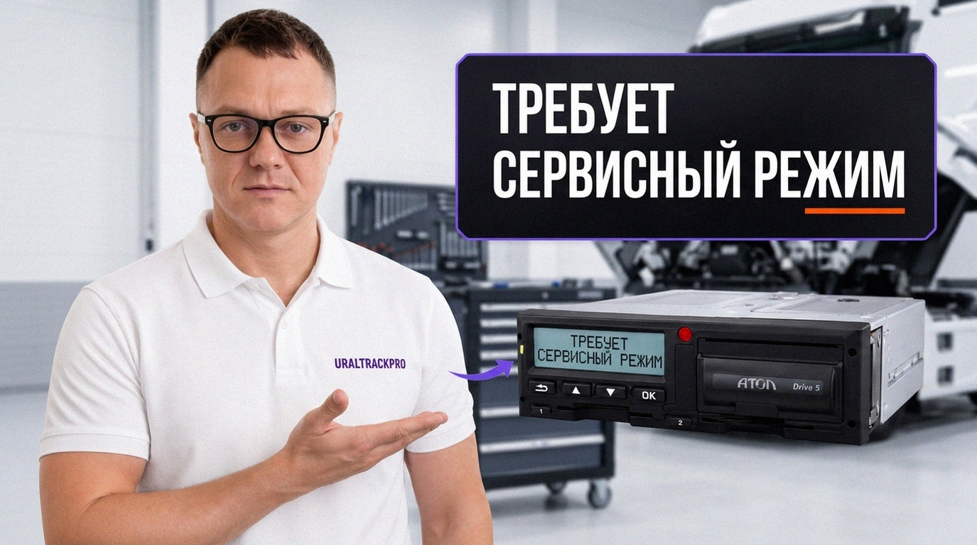 Экран тахографа с сообщением об ошибке и запросом перехода в сервисный режим.