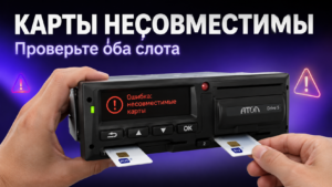 Тахограф Атол Drive Smart на приборной панели автомобиля с кодом ошибки на дисплее